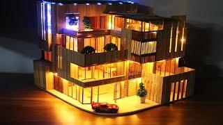 How to make a Wooden Stick house with LED light - ver 2