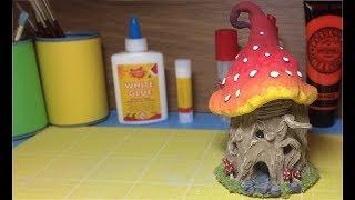 How To Make a Fantasy Treestump Mushroom House, Paper Clay toadstool ,Fairy Ornament