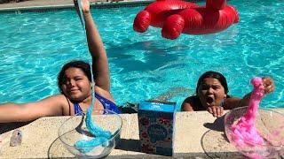 MAKING SLIME IN THE POOL - NEW KARINA GARCIA PINK AND BLUE SLIME BUNDLE KIT